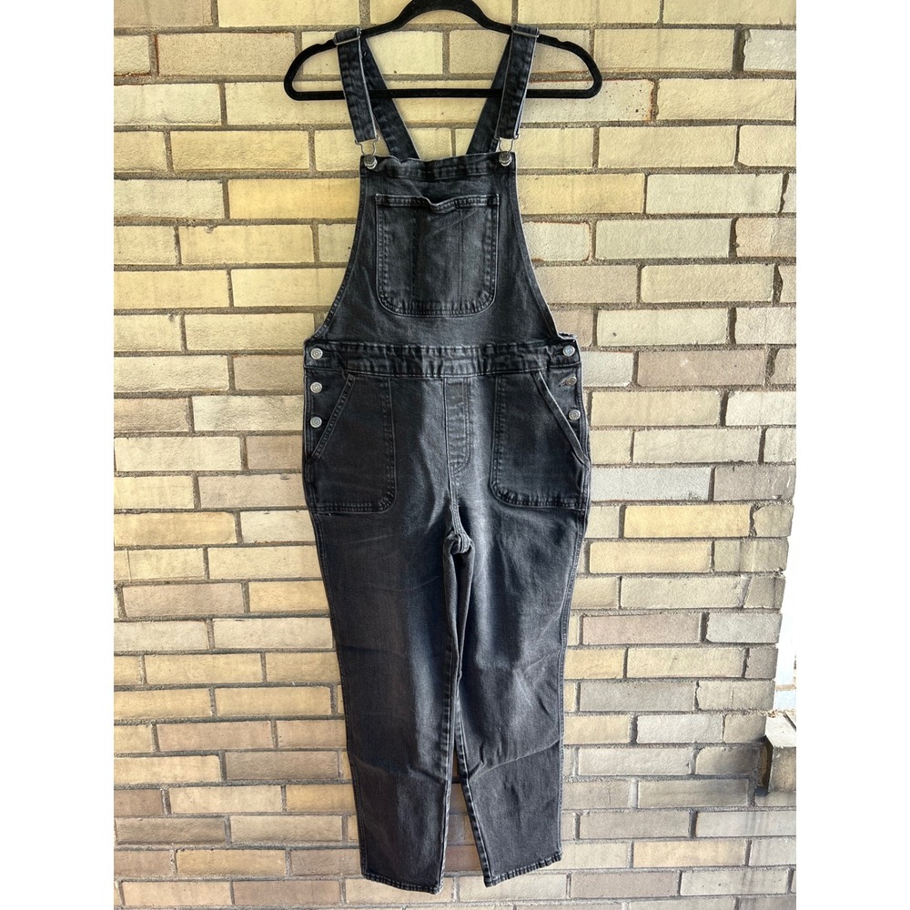 Old Navy Black Wash Denim Bib Overalls Size 12 Tapered Leg Adjustable Straps